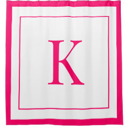 Elegant White & Fuchsia  Initial Monogram  Douchegordijn