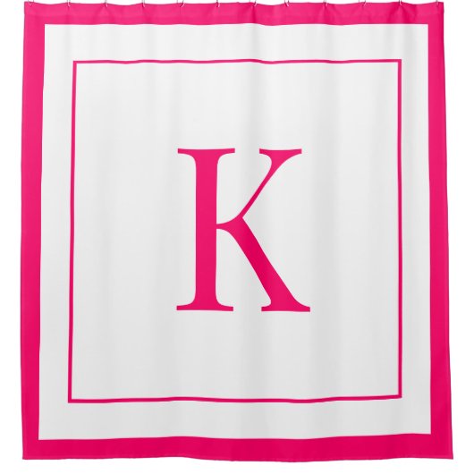 Elegant White & Fuchsia  Initial Monogram  Douchegordijn (Voorkant)