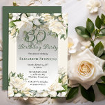 Elegant White Gardenia Floral 30th Birthday Party Kaart<br><div class="desc">Celebrate a milestone birthday with timeless elegance. This sophisticated 30th birthday party invitation features a soft botanical frame of white gardenia and lily florals and delicate greenery surrounding a refined sage green background. The graceful oval frame and classic typography create a polished, upscale look perfect for a stylish birthday celebration....</div>