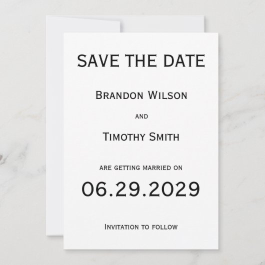 Elegant White Gay Wedding Save The Date Card Kaart (Achterkant)