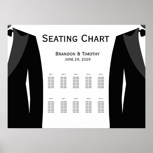 Elegant White Gay Wedding Seating Chart Poster (Voorkant)