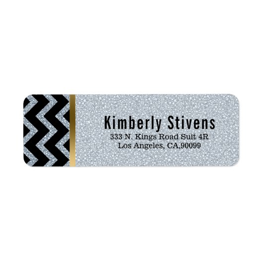 Elegant White Glitter Black Chevron Gold Accents L Etiket (Voorkant)