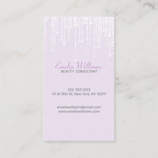 Elegant White Glitter Crystal Drift Light Plum Visitekaartje (Achterkant)