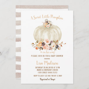 Elegant White Glitter Herfst Pumpkin Baby shower Kaart