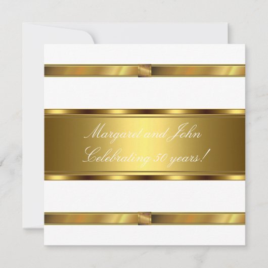Elegant White Gold 50th Jubileum Party event Kaart (Voorkant)