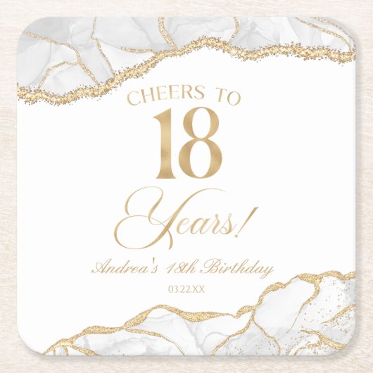 Elegant White Gold Agate 18th Birthday Party Kartonnen Onderzetters (Voorkant)