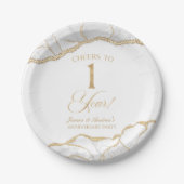 Elegant White Gold Agate 1st Anniversary Party Papieren Bordje (Voorkant)