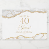 Elegant White Gold Agate 40th Birthday Party Mini Sparkling Wijnetiket (Enkel label)