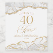 Elegant White Gold Agate 40th Birthday Party Wijn Etiket (Enkel label)