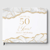 Elegant White Gold Agate 50th Birthday Party Gastenboek (Voorkant)