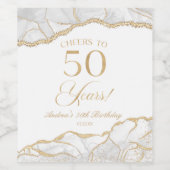 Elegant White Gold Agate 50th Birthday Party Wijn Etiket (Enkel label)