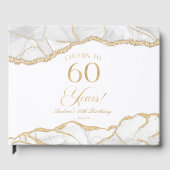Elegant White Gold Agate 60th Birthday Party Gastenboek (Voorkant)