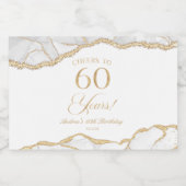 Elegant White Gold Agate 60th Birthday Party Mini Sparkling Wijnetiket (Enkel label)