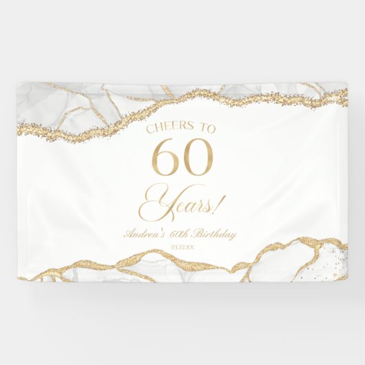 Elegant White Gold Agate 60th Birthday Party Spandoek (Horizontaal)