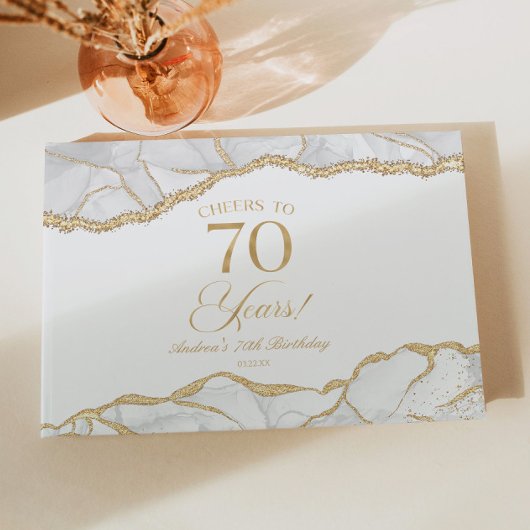 Elegant White Gold Agate 70th Birthday Party Gastenboek
