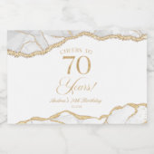 Elegant White Gold Agate 70th Birthday Party Mini Sparkling Wijnetiket (Enkel label)