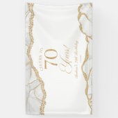 Elegant White Gold Agate 70th Birthday Party Spandoek (Verticaal)
