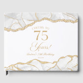 Elegant White Gold Agate 75th Birthday Party Gastenboek (Voorkant)