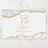 Elegant White Gold Agate 75th Birthday Party Mini Sparkling Wijnetiket (Enkel label)