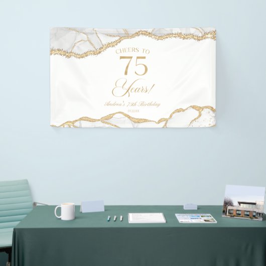 Elegant White Gold Agate 75th Birthday Party Spandoek (Beurs)