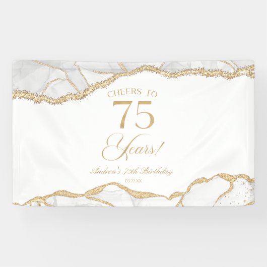 Elegant White Gold Agate 75th Birthday Party Spandoek (Horizontaal)
