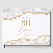 Elegant White Gold Agate 80th Birthday Party Gastenboek (Voorkant)