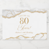 Elegant White Gold Agate 80th Birthday Party Mini Sparkling Wijnetiket (Enkel label)