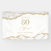 Elegant White Gold Agate 80th Birthday Party Spandoek (Horizontaal)
