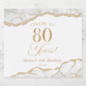 Elegant White Gold Agate 80th Birthday Party Sparkling Wijnetiket (Enkel label)