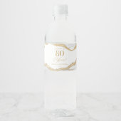 Elegant White Gold Agate 80th Birthday Party Waterfles Etiket (Voorkant)