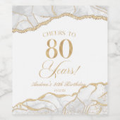 Elegant White Gold Agate 80th Birthday Party Wijn Etiket (Enkel label)