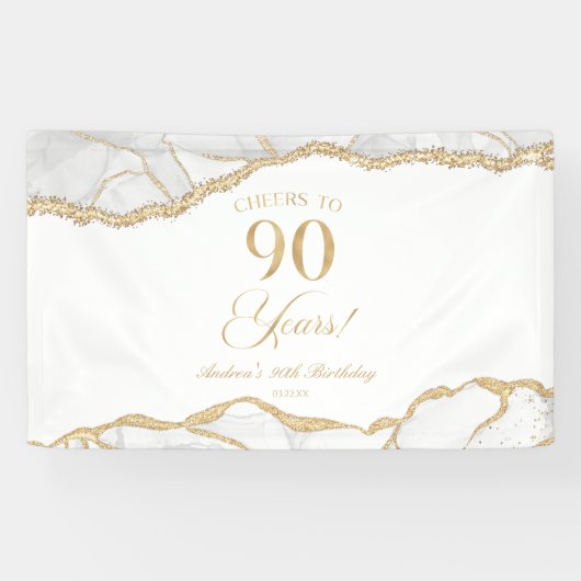 Elegant White Gold Agate 90th Birthday Party Spandoek (Horizontaal)