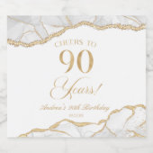 Elegant White Gold Agate 90th Birthday Party Sparkling Wijnetiket (Enkel label)