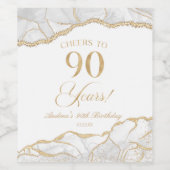 Elegant White Gold Agate 90th Birthday Party Wijn Etiket (Enkel label)