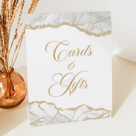 Elegant White Gold Agate Cards & Gifts Reclamebord Met Voetstuk