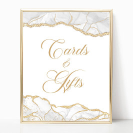 Elegant White Gold Agate Cards & Gifts Sign Poster