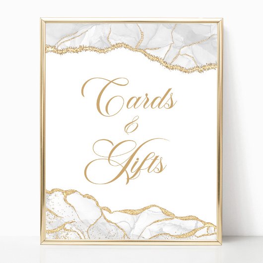 Elegant White Gold Agate Cards & Gifts Sign Poster