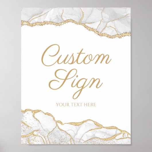Elegant White Gold Agate Custom Text Sign Poster (Voorkant)