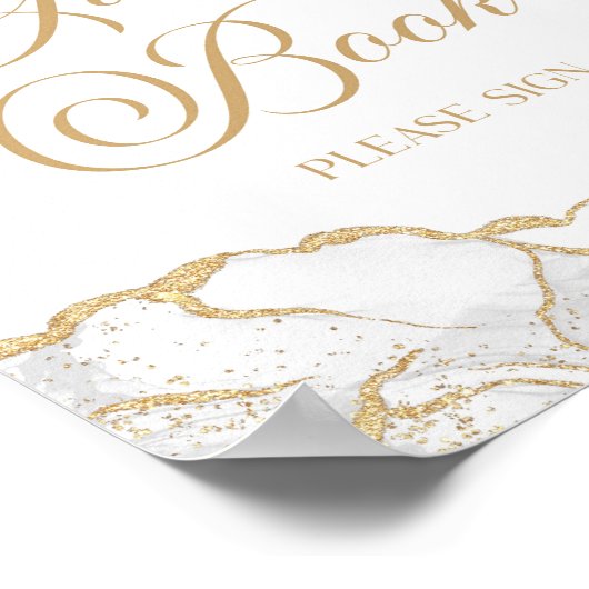 Elegant White Gold Agate Guest Book Sign Poster (Hoek)
