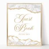 Elegant White Gold Agate Guest Book Sign Poster