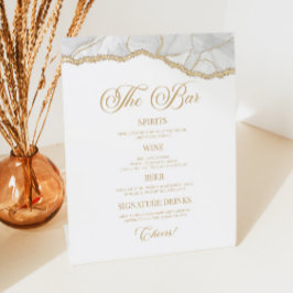 Elegant White Gold Agate Party Bar Menu Reclamebord Met Voetstuk