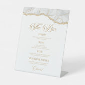 Elegant White Gold Agate Party Bar Menu Reclamebord Met Voetstuk (Voorkant)