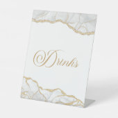 Elegant White Gold Agate Party Drinks Reclamebord Met Voetstuk (Voorkant)