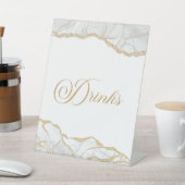 Elegant White Gold Agate Party Drinks Reclamebord Met Voetstuk (Insitu)