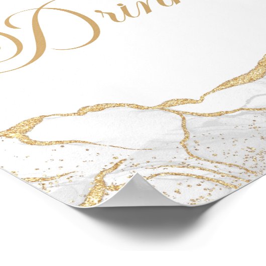 Elegant White Gold Agate Party Drinks Sign Poster (Hoek)
