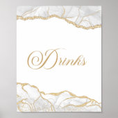 Elegant White Gold Agate Party Drinks Sign Poster (Voorkant)