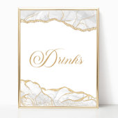Elegant White Gold Agate Party Drinks Sign Poster