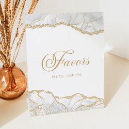 Elegant White Gold Agate Party Favors Reclamebord Met Voetstuk