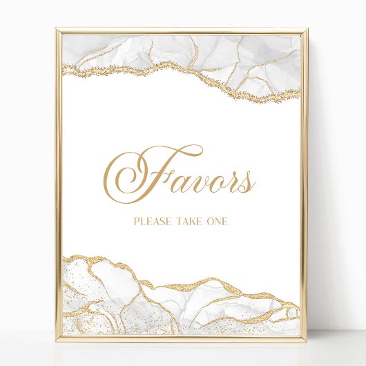 Elegant White Gold Agate Party Favors Sign Poster