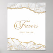 Elegant White Gold Agate Party Favors Sign Poster (Voorkant)